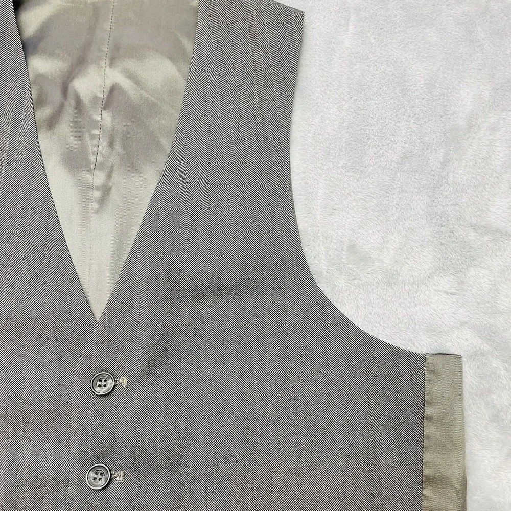 Mens Classic‎ Formal Waistcoat Vest Size M Gray Herringbone Wool Button Up